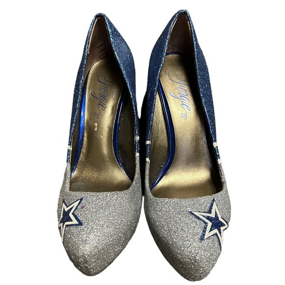 Fergie Bunny Dallas Cowboys Glitter Sparkle High Heel Platform Pump Womens  7 - Picture 1 of 16